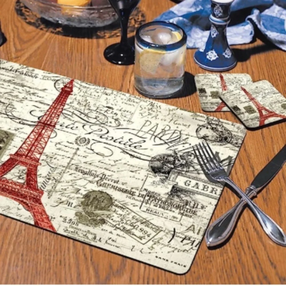 Paris Eiffel Tower Placemats CounterArt Reversible Vintage Paris Parisian 4 PC